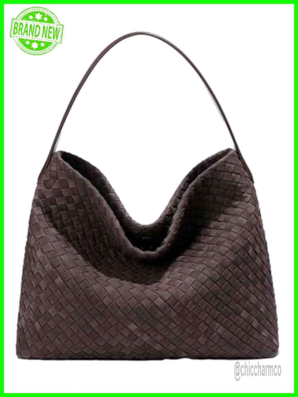 Woven Faux Suede Hobo Tote Bag Slouchy Shoulder Crossbody Purse for Work Travel